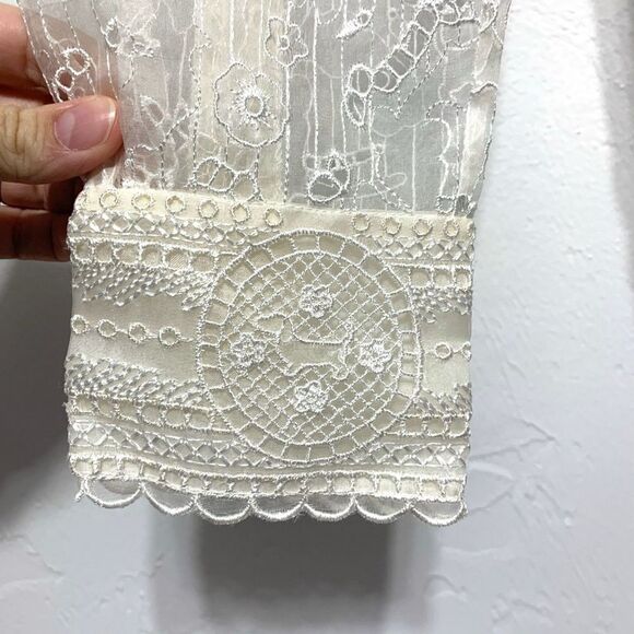 Thom Browne Dog & Floral Silk Button Up White Long Sleeve Blouse Top sz Small - Picture 8 of 10